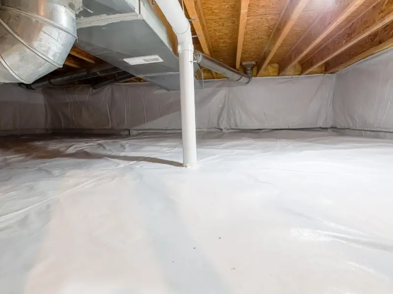 Picture of a crawlspace inspector underneath a home for the article about what is crawlspace encapsulation?