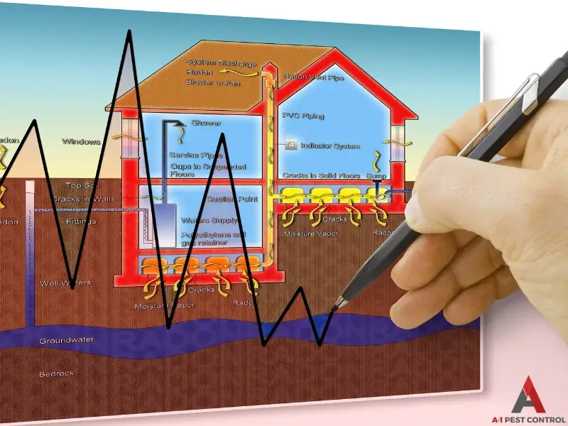 A graphic of a chart with radon levels in a house for the service page Radon Testing in Huntersville, NC. 