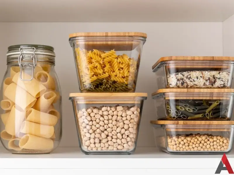 containers of dried pasta.